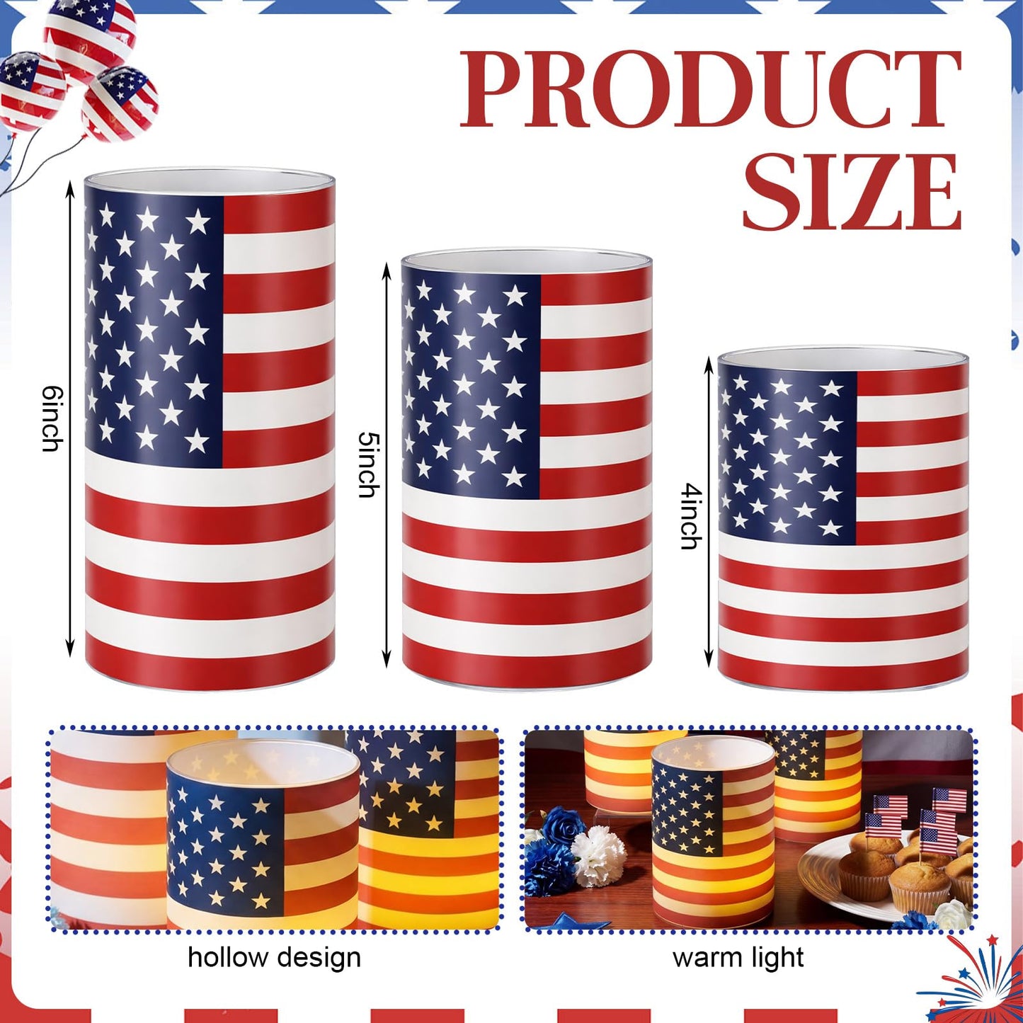 Baquler 3 Set 4th of July Flameless Candles Patriotic USA Flag Flameless Candles 250th Anniversary Lampshade with LED Tea Lights National Flag Candle Decoration for Independence Tabletop Home Decor