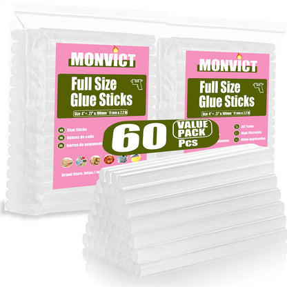 Hot Glue Gun Sticks, 60 Pack MONVICT Glue Sticks with 4" Long 0.43” Diameter, Craft Hot Glue Pastes All Purpose Hot Melt Glue Sticks for Most Glue Guns, Clear Glue Sticks for DIY, Arts & Crafts