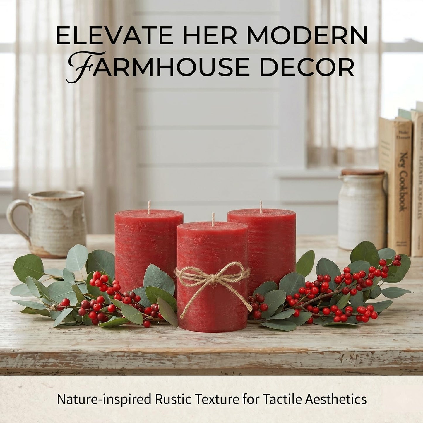 Red Rustic Pillar Candles 6 Pack, 2.8" x 4" Soy Wax Candles, Up to 55 Hours Burn Time, Smokeless Unscented Farmhouse Candles for Home Decor, Wedding & Emergency Use