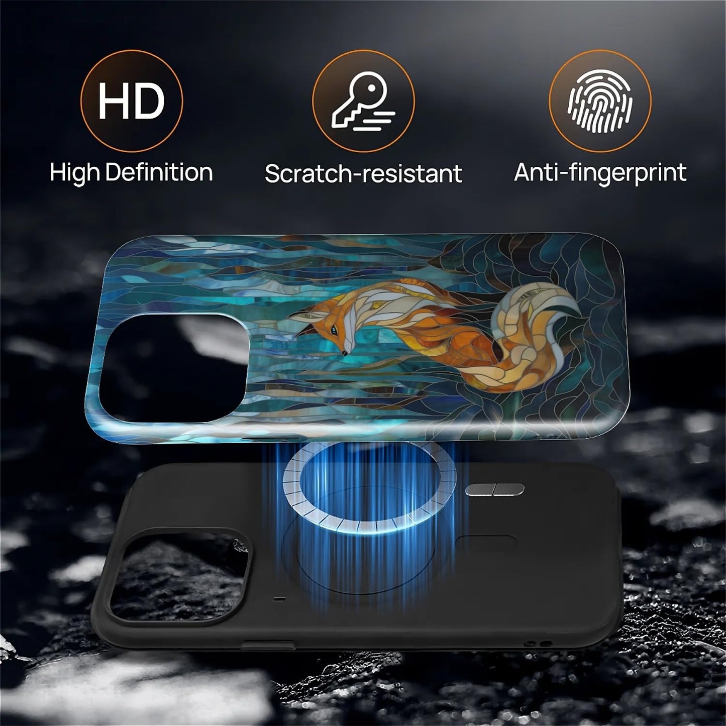 SKAMIX Magnetic Phone Case for iPhone 15 Pro Max,Compatible with MagSafe,Durable 2 Layers Full Covered Shockproof Protective Cover-Glassy Forest Fox