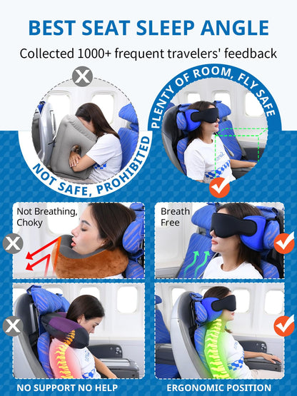 SARISUN Travel Pillows for Airplanes, Airplane Pillows for Long Flight with Sleep Eye Mask, 2 Pack Travel Pillows for Car Road Trip, FSA HSA Eligible Approved, Stop Bobblehead Travel Essentials, Black