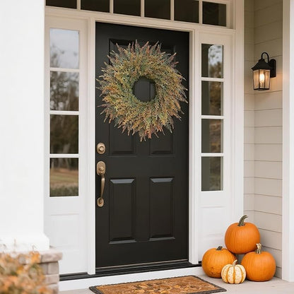 26'' Large Fall Wreath for Front Door, Porch, Window- Artificial Fern Leaves and Faux Wheat Grass Outdoor Autumn Wreath for Home, Farmhouse Wall Thanksgiving Day Harvest Festival Decor