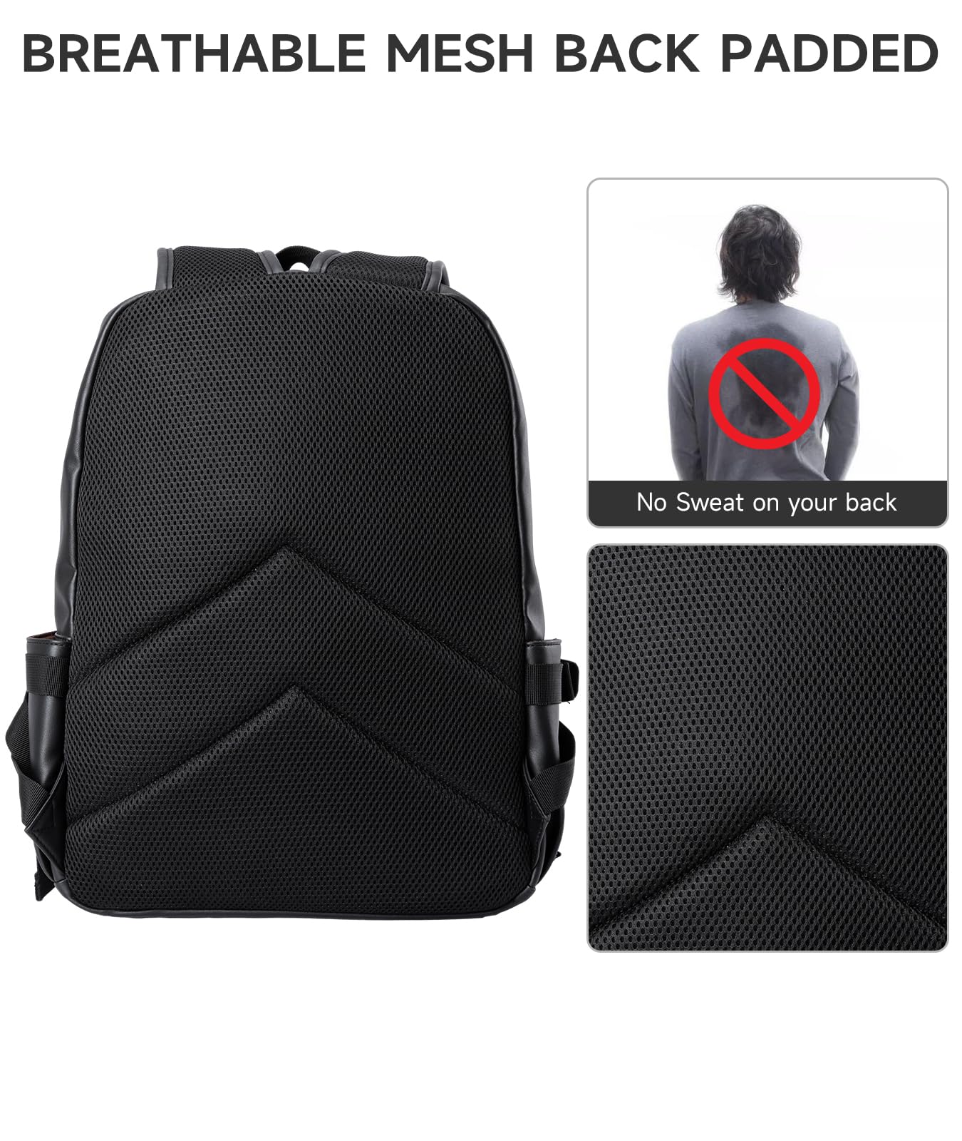 MOYYI Leather Backpack for Men Black Large Backpack Fit 15.6inch Laptop Rucksack Waterproof for business Commute Casual Daypack