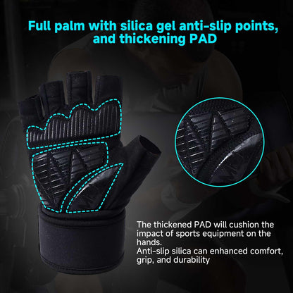 Mens Workout Gloves for Weight Lifting - Exercise Gloves for Men Women With Wrist Wrap Support, Palm Protection and Grips - Sport Daily Use
