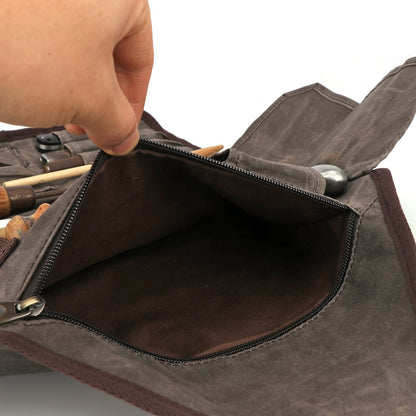 TOURBON Waxed Canvas Tool Roll Up Bag, 25-Pocket Wood Carving Chisel Carrying Case, Multi-Purpose Tool Pouch with Zipped Compartments