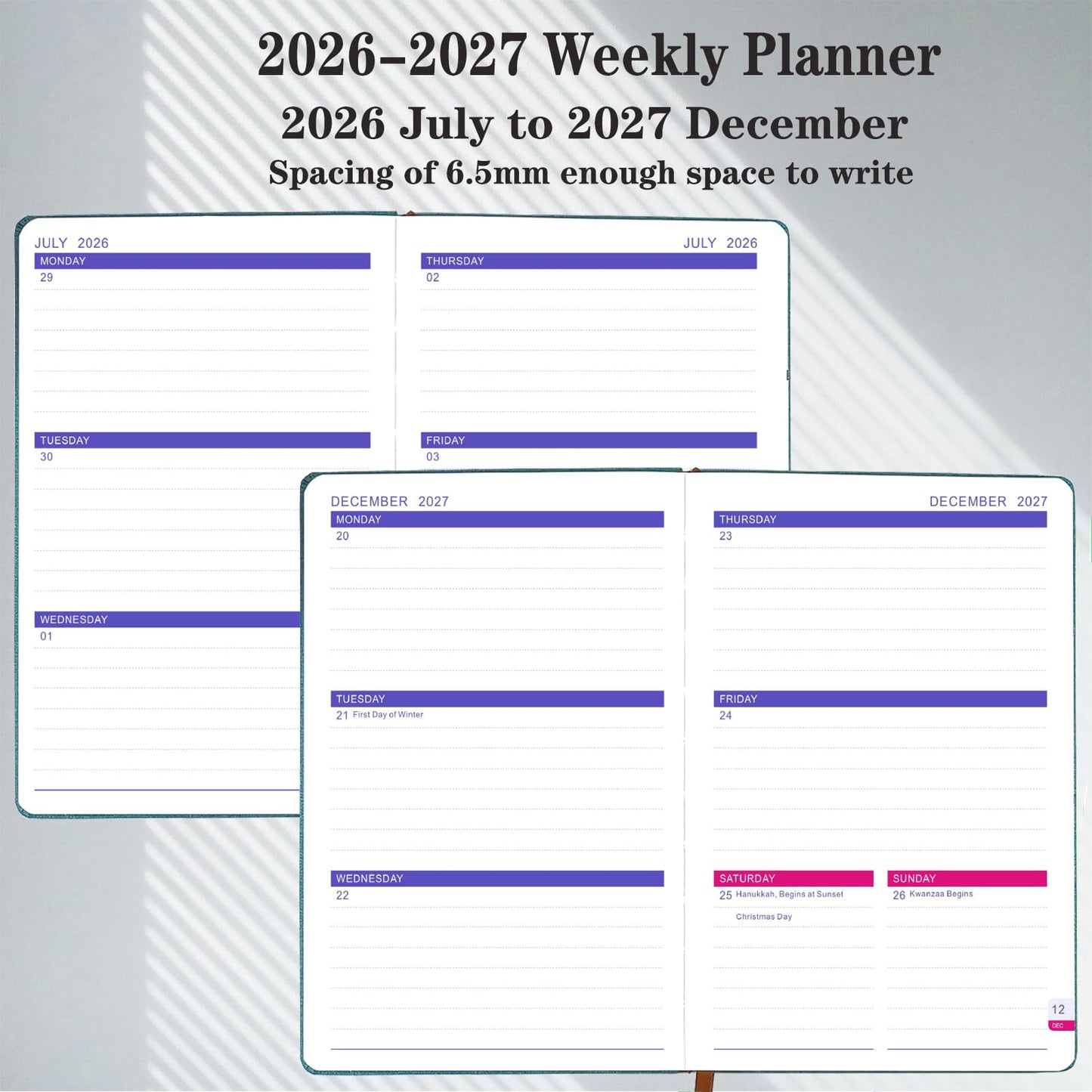 Planner 2026-2027, Weekly Monthly Academic Calendar for Jul 2026 - Dec 2027 [18 Month Agenda], 8.26" x 5.9" Faux Leather Cover + Thick Paper (26-27 Brown)