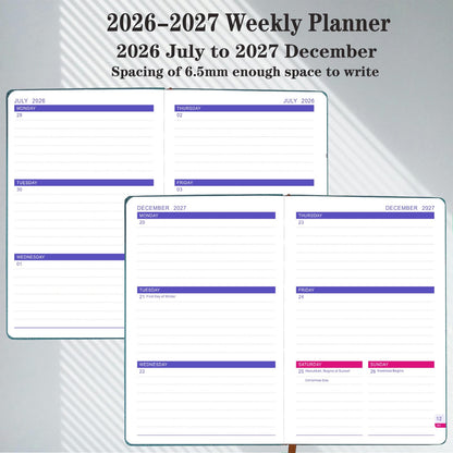 Planner 2026-2027, Weekly Monthly Academic Calendar for Jul 2026 - Dec 2027 [18 Month Agenda], 8.26" x 5.9" Faux Leather Cover + Thick Paper (26-27 Brown)