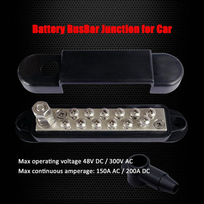 1/4" Stud Power Distribution Block Bus Bar with 12 x #8 Screws, Ampper 5.3" 12V 150A Marine BusBar Battery Distribution Block W/Cover for Car Audio Boat Solar (Black)