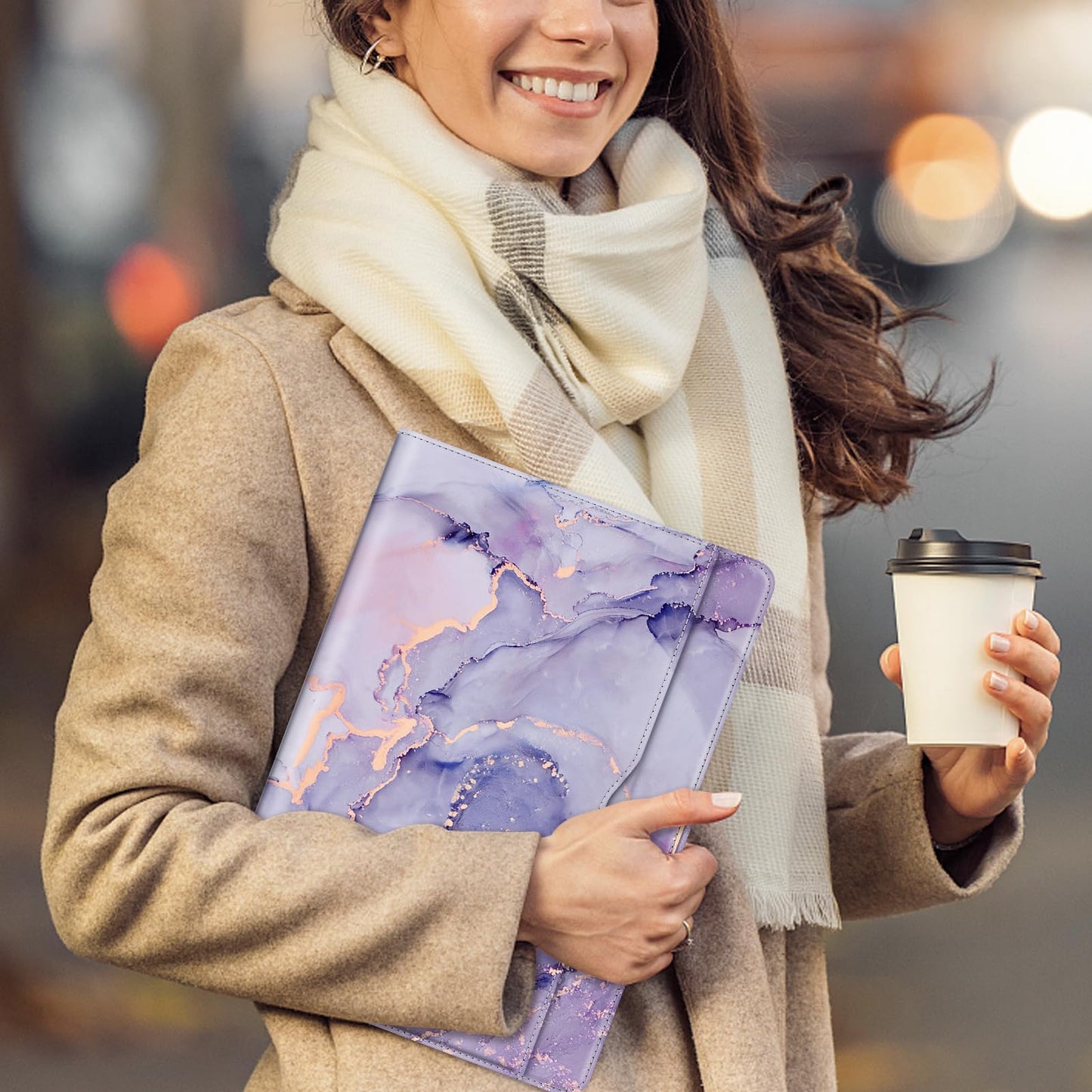 Fintie Sleeve Case for 13.8 Inch Microsoft Surface Laptop for Business 8, 13.8 Inch Surface Laptop 7, 13.5 Inch Surface Laptop 6/5/4/3/2 - Folio Book Cover with Large Pocket, Lilac Marble