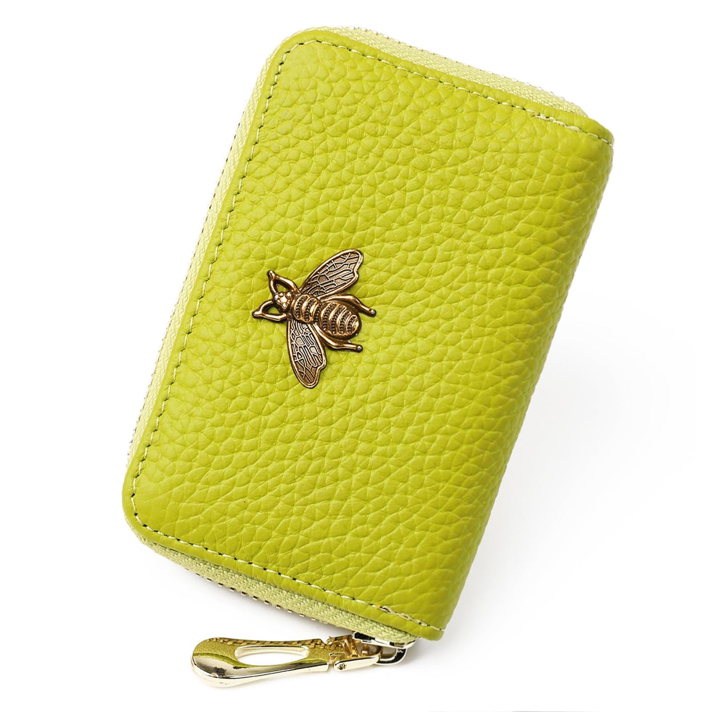 imeetu RFID Credit Card Holder, Small Leather Zipper Card Case Wallet for Women (Lite,Yellow Green)