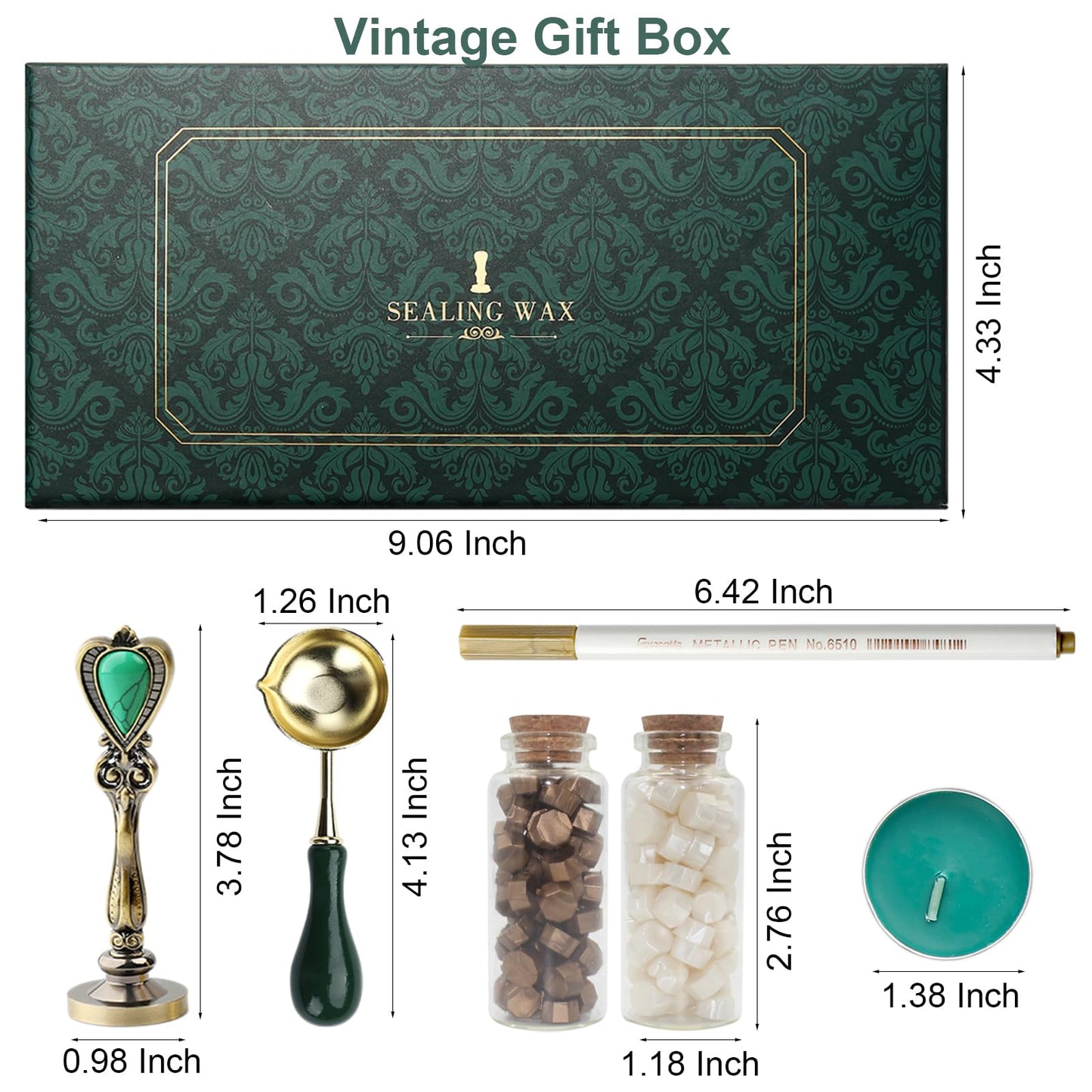 Letter Wax Seal Stamp Kit, Andotopee Wax Seal Kit Initial Alphabet J Sealing Wax Stamp Head 3pcs, Vintage Wax Stamp Seal Kit with Wax Seal Beads, Wax Seal Warmer Tools, Wax Seal Pen, Gift Box Set