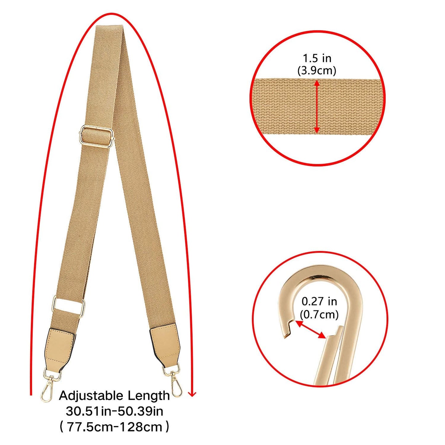 DEVPSISR Wide Shoulder Purse Strap Replacement Adjustable Belt Canvas Bag Crossbody Handbag (Leather Buckle-Light Coffee)