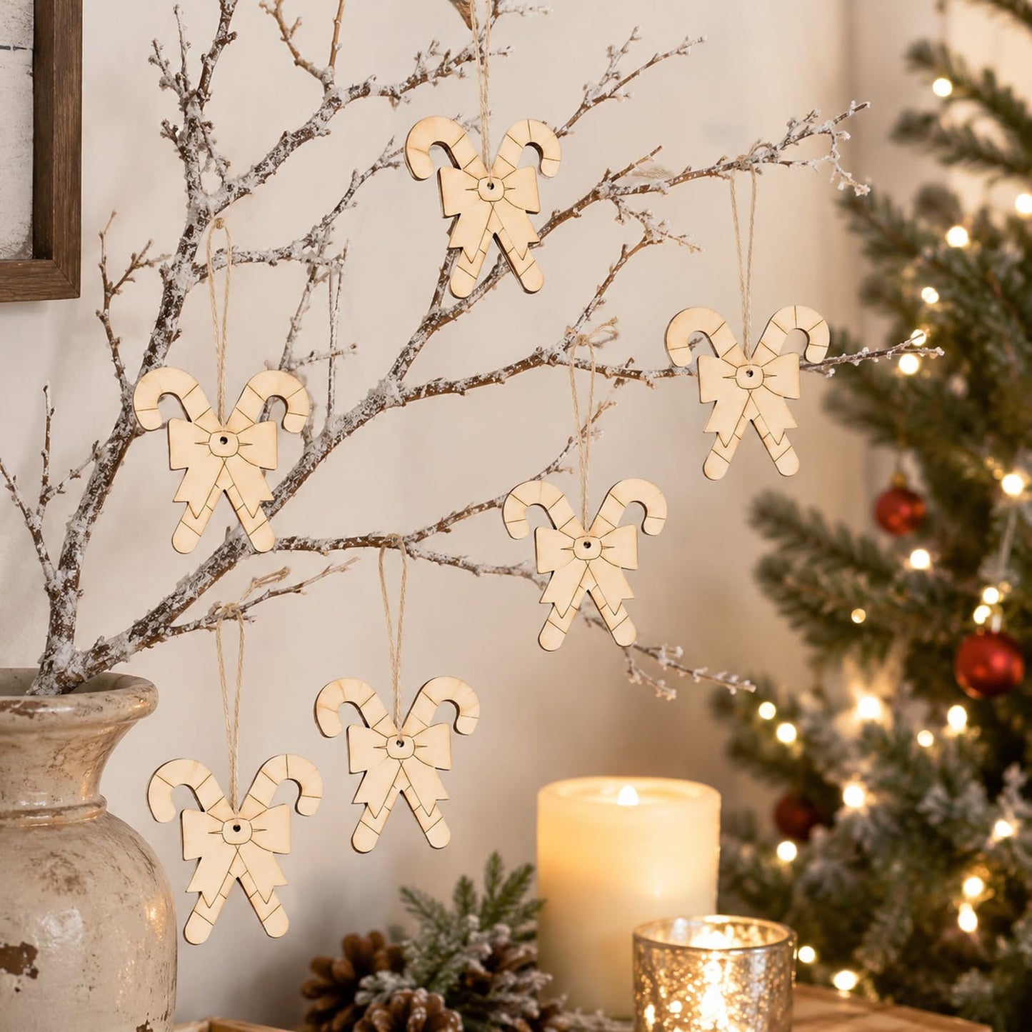 LOGOFUN 20PCS Wooden Candy Cane Cutouts Christmas DIY Ornaments Blanks