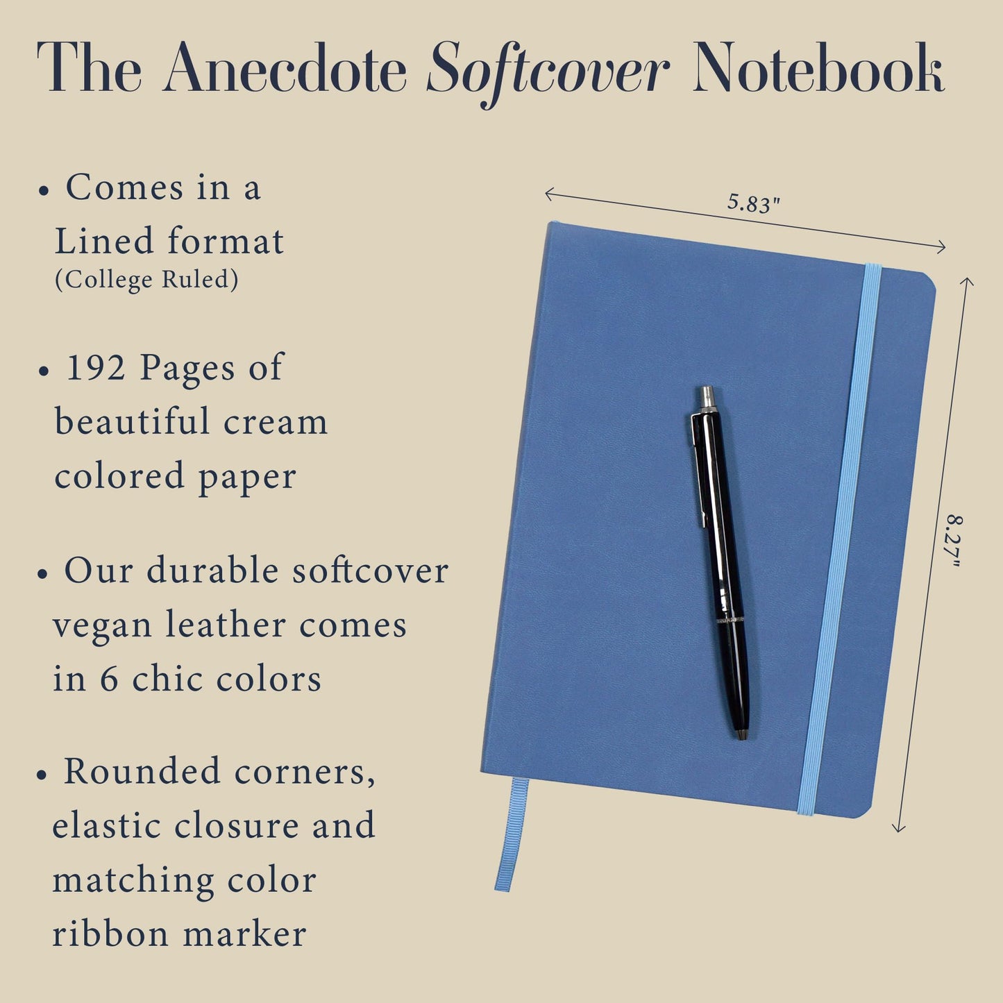 Softcover Ruled Journal with Thick 80 gsm Lined Cream Paper A5 size (8.3 inches x 5.4 inches) - Daily Writing Notebook for Travel, School and Office Use - Diary for Women and Men - French Blue