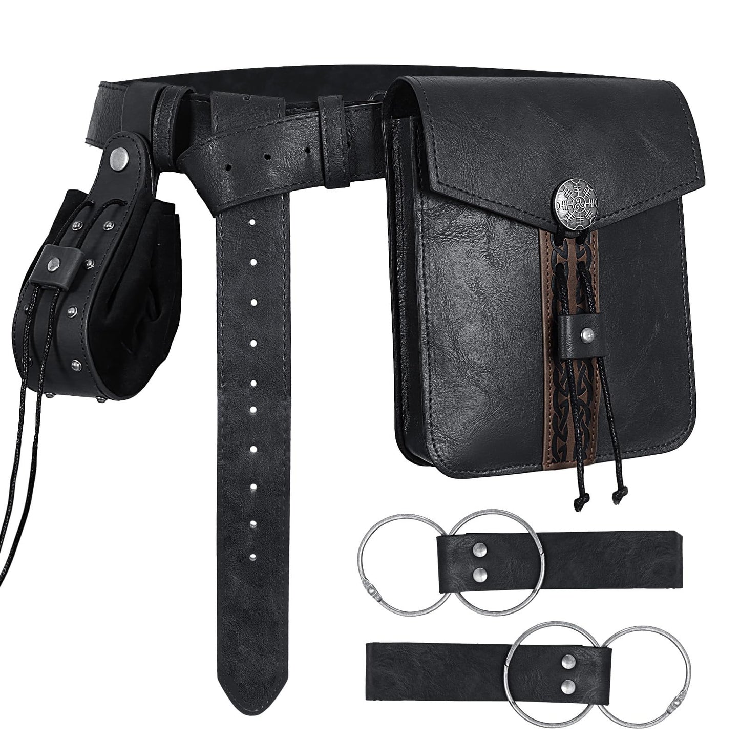 Treature Medieval Belt Pouches - Renaissance Belt Pouch Coin Purse Skirt Hike Set - Medieval Pirate Costume Halloween Cosplay for Ren Faire. (Black)