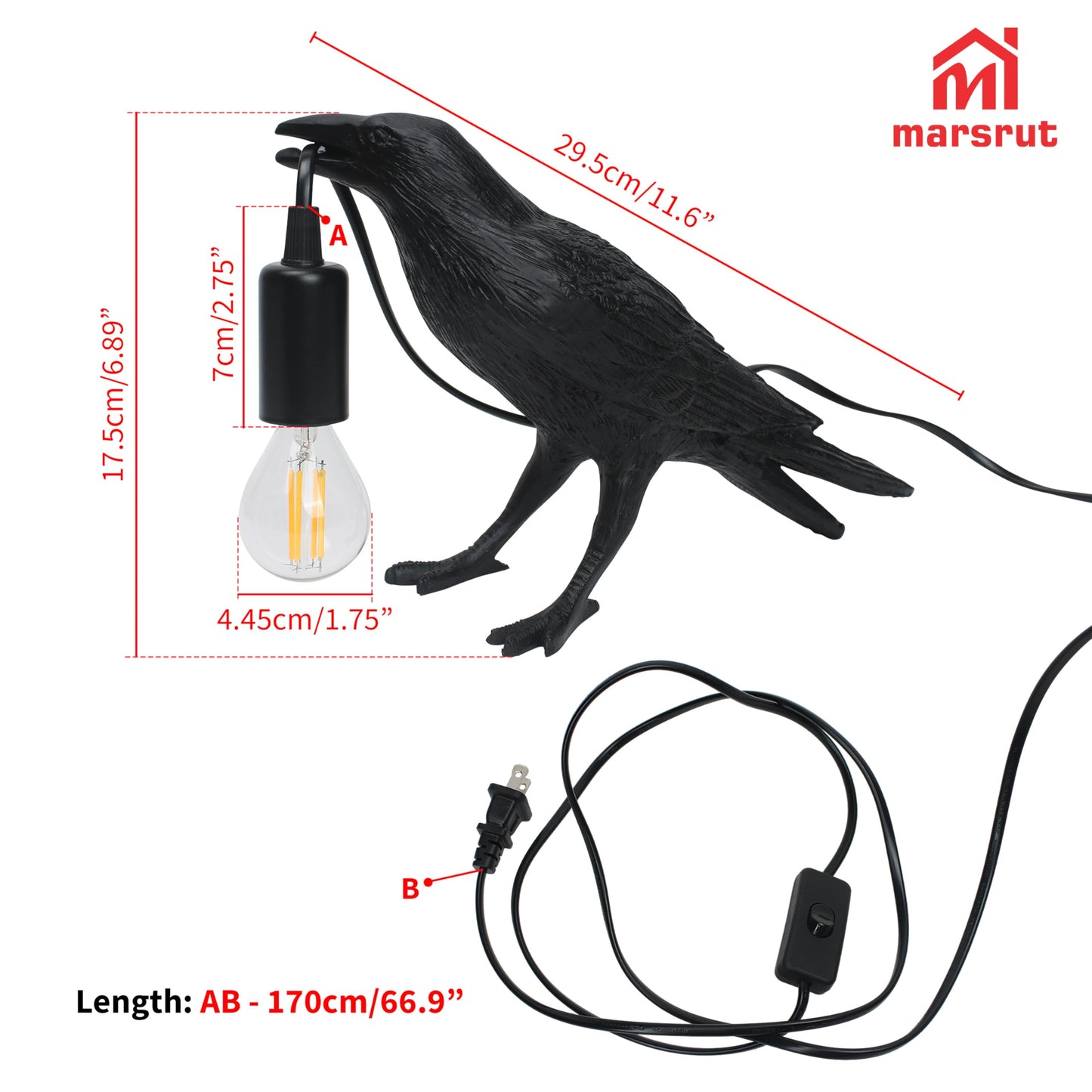 Crow Lamp Holding Light Bulb, Raven Bird Halloween Table Lamp Home Decor, Dark Academia Gothic Styling, Victorian Lifelike Novelty Animal, for Bedside Bedroom Living Room Desk Floor, 11.6 x 6.9 inches