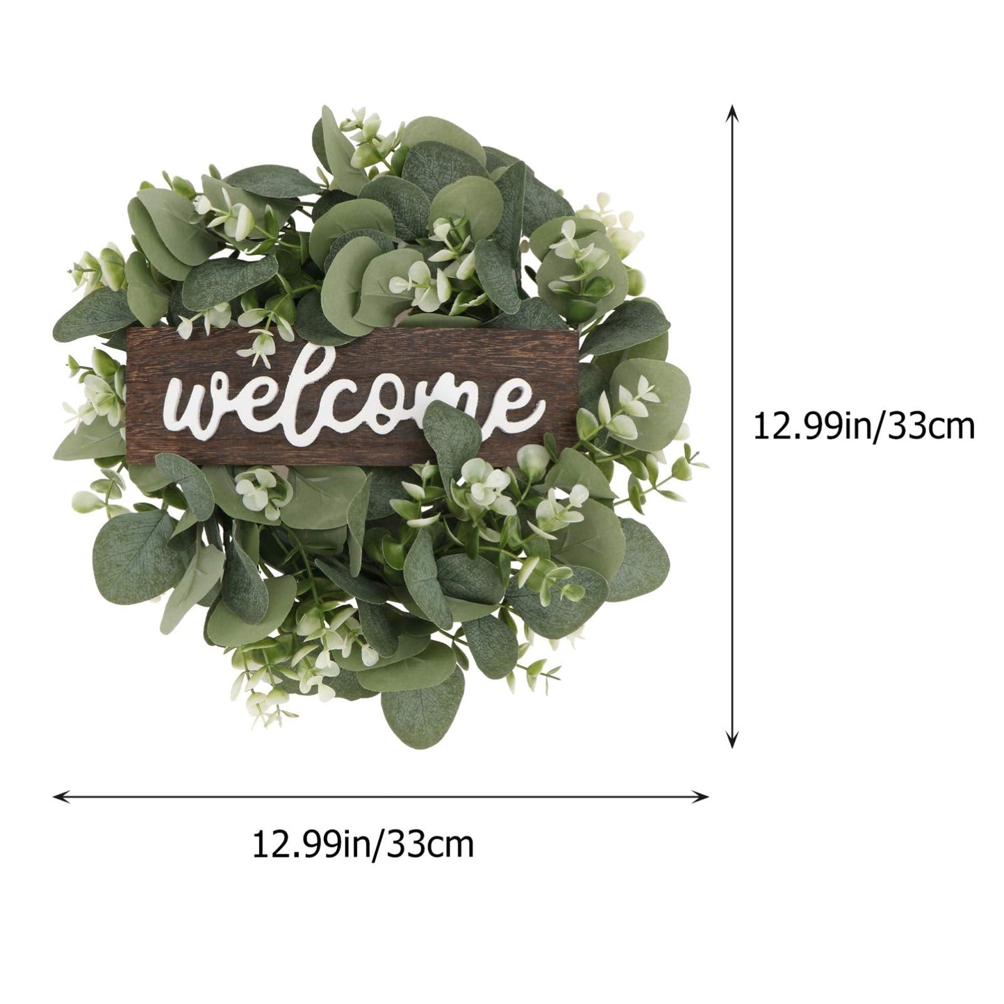 Spring Summer Garland Welcome Sign Artificial Eucalyptus Wreath Rustic Front Door Sign for Farmhouse Porch Front Door Decorations Welcome Eucalyptus Wreath