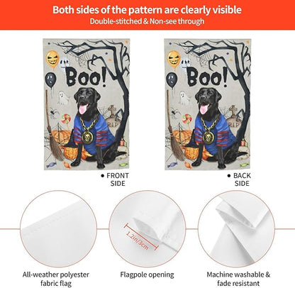 Labrador Black Dog Halloween Boo Pumpkin Garden Flag Welcome Party Outdoor Outside Decorations Picks Home House Garden Yard Decor 12x18 Inch