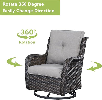 Rilyson Wicker Patio Furniture Set - 7 PC Rattan Outdoor Sectional Conversation Sets with 4 Swivel Rocking Chairs,2 Ottomans and 1 Sofa for Porch Deck Garden(Brown/Grey)