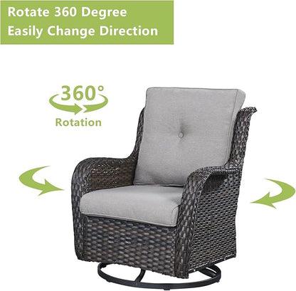 Rilyson Wicker Patio Furniture Set - 8 Piece Rattan Outdoor Sectional Conversation Sets with 4 Swivel Rocking Chairs,2 Ottomans,1 Sofa and 1 Coffee Table for Porch Deck Garden(Brown/Grey)