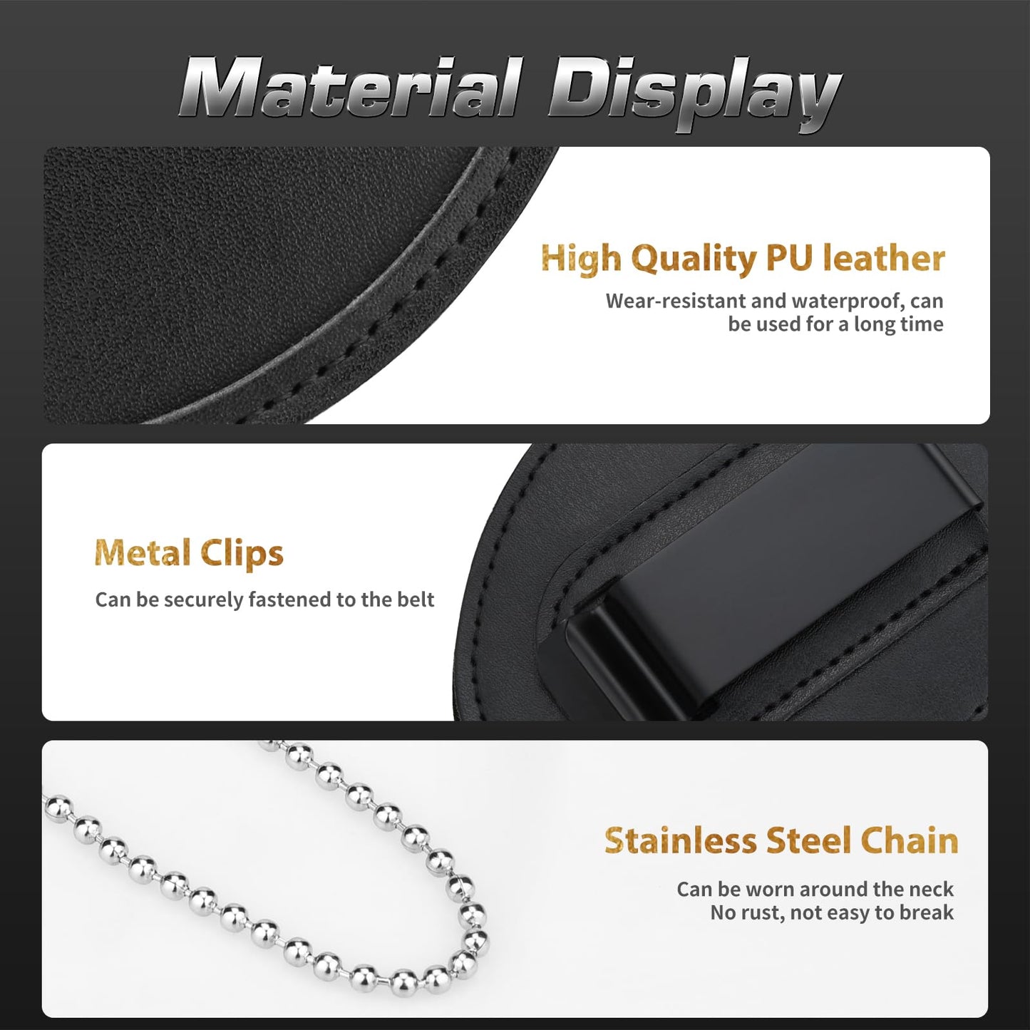 Police Badge Holder, 2 Pack Security Badge Holder Belt Clip, Metal Clip and Chain Included, Universal Leather Holder for Law Enforcement Ullnosoo
