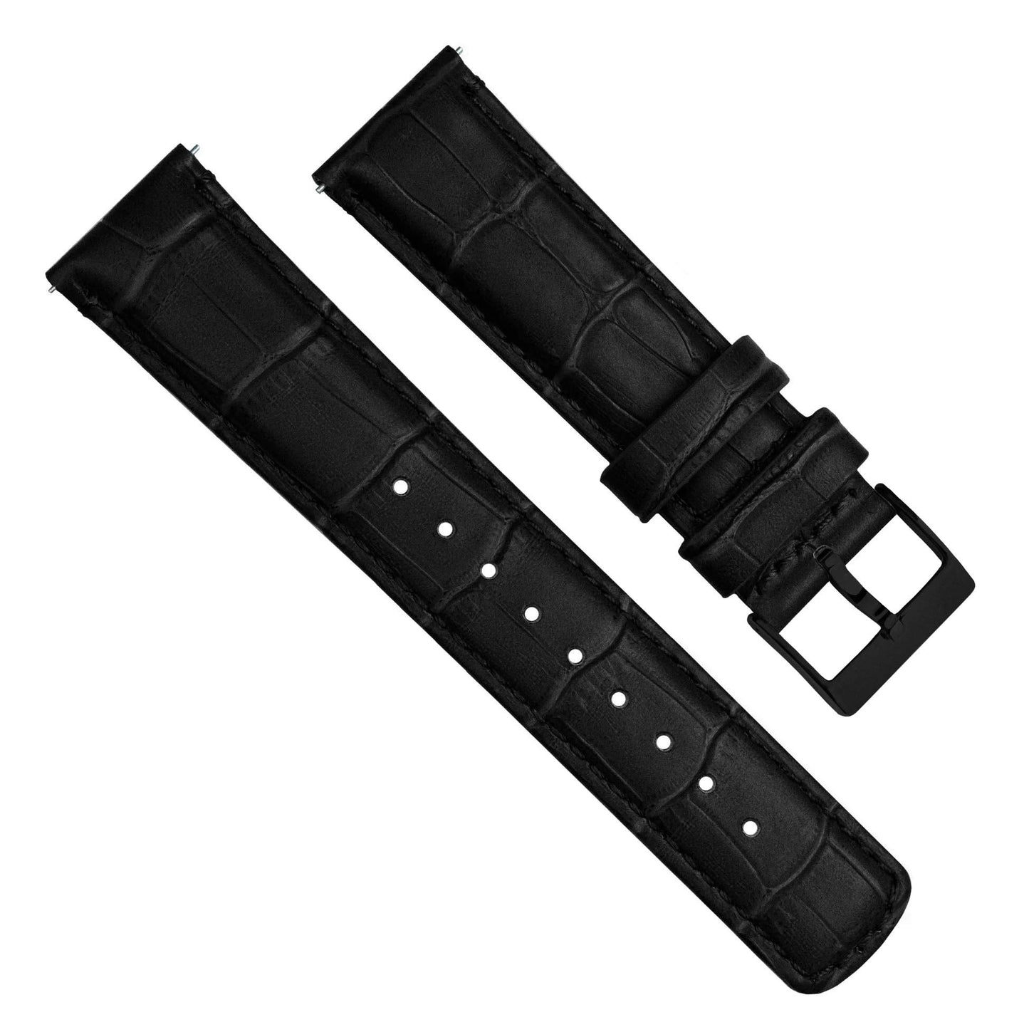 BARTON WATCH BANDS 16mm Black - Alligator Grain - Black Buckle Quick Release Leather Watch Bands