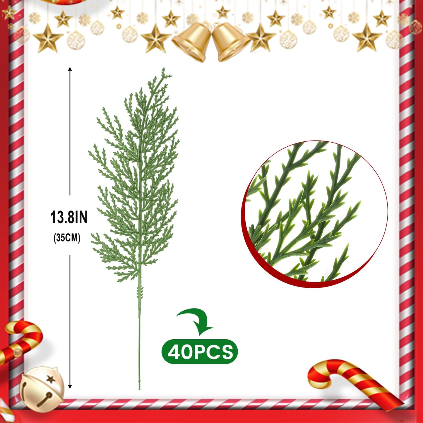 Ledoira Artificial Pine Branches Christmas Faux Cedar Stems Cedar Pine Picks Branches,Green Cedar Sprigs Christmas Greenery Pine Picks for Wreath Craft DIY Winter Home Decorations,40PCS