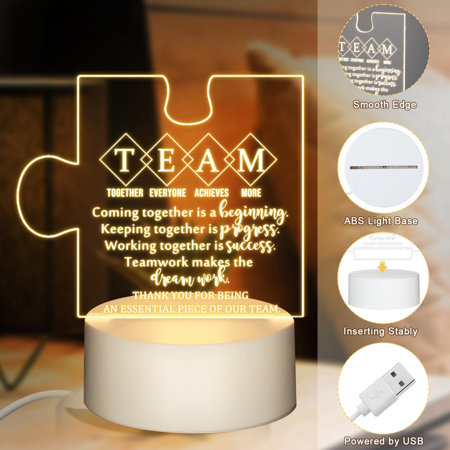 Sumind 6 Pcs CNA Week Gifts Bulk for Nurse Acrylic LED Night Light Lamp Team Appreciation Inspirational Thank You Gifts for Nurse Women Team Office Staff Employee Coworker