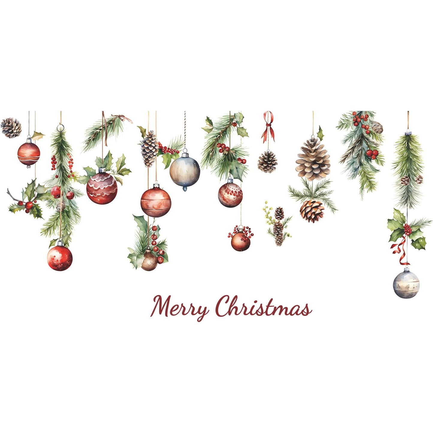 MeyRolizn Merry Christmas Light Ball Pinecone Wall Decals, Peel and Stick Christmas Window Clings, Decorations Wall Stickers for Room Kitchen Bathroom Party Holiday Decoration (Red)