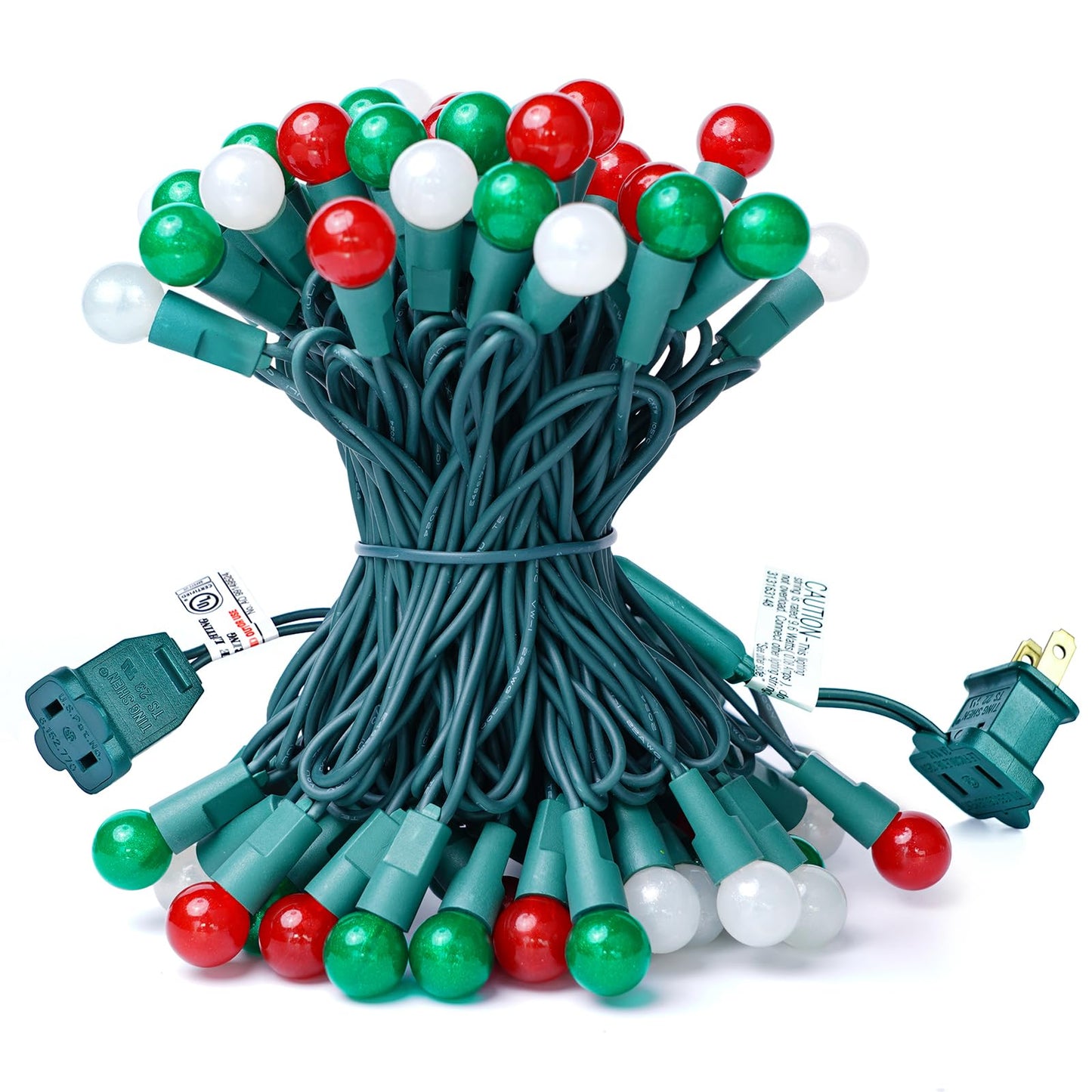BOHON Christmas Lights Outdoor 24FT 70 LED G15 Red White and Green Globe String Lights Plug in with Pastel Bulb Green Wire for Indoor Patio Xmas Tree Garland Wreath Decor, Waterproof