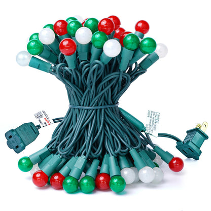 BOHON Christmas Lights Outdoor 24FT 70 LED G15 Red White and Green Globe String Lights Plug in with Pastel Bulb Green Wire for Indoor Patio Xmas Tree Garland Wreath Decor, Waterproof
