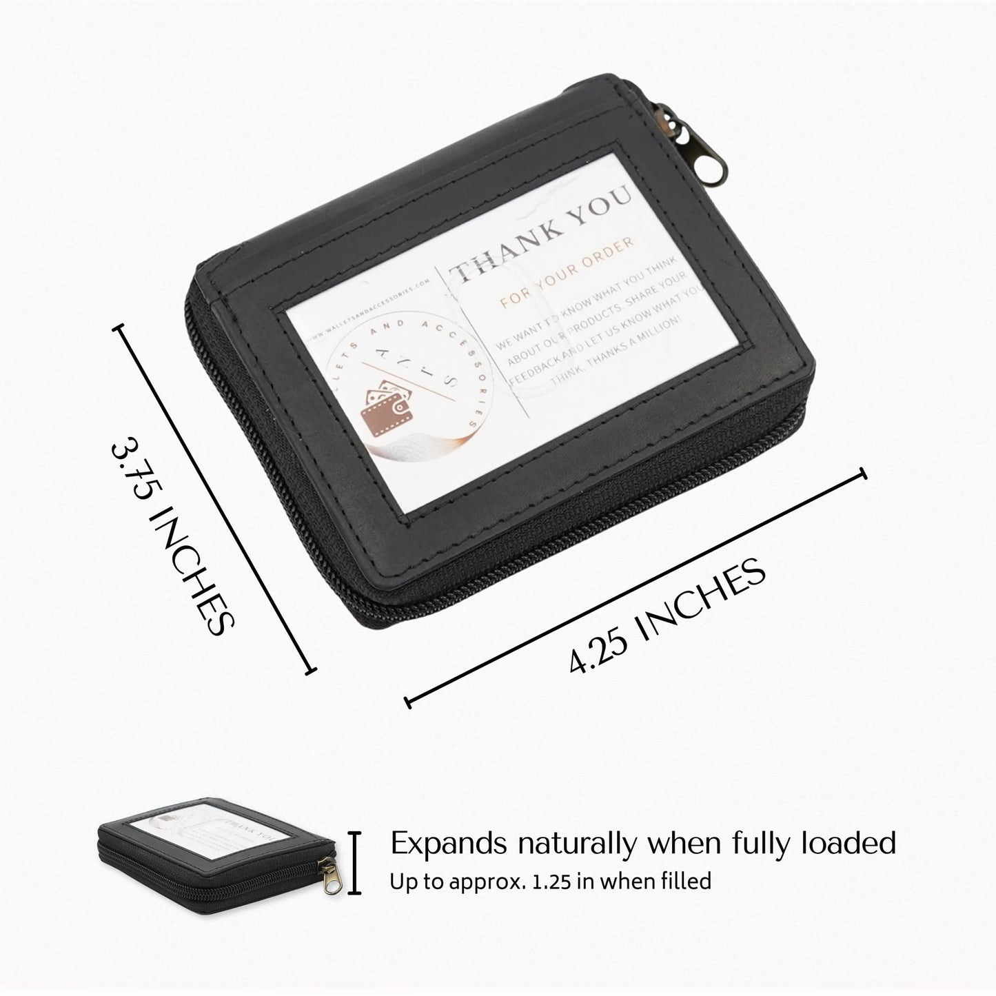 Zip Around Leather Card Wallet with Inserts - RFID Blocking Credit Card Organizer with 20 Sleeves, Top-Loading Card Access, ID Window & Bill Compartment - Genuine Cow Leather (Black)