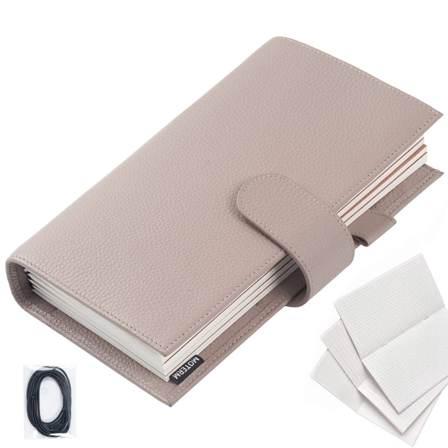Moterm Companion Traveler's Notebook Cover - Upgraded Design with Back Pocket (Standard Size, Pebble-Taupe)