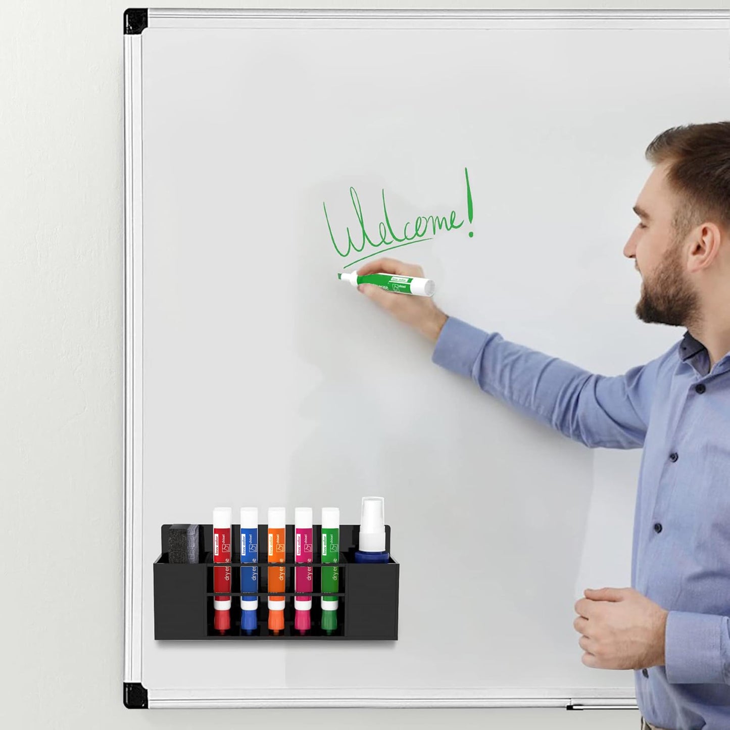 HBlife 2 Pcs Acrylic Magnetic Dry Erase Marker Holder for Whiteboard, Wall Mount 10 Slots Magnet Pen Pencil Holder for Fridge Refrigerator, Locker Organizer Accessories for Classroom Office, Black