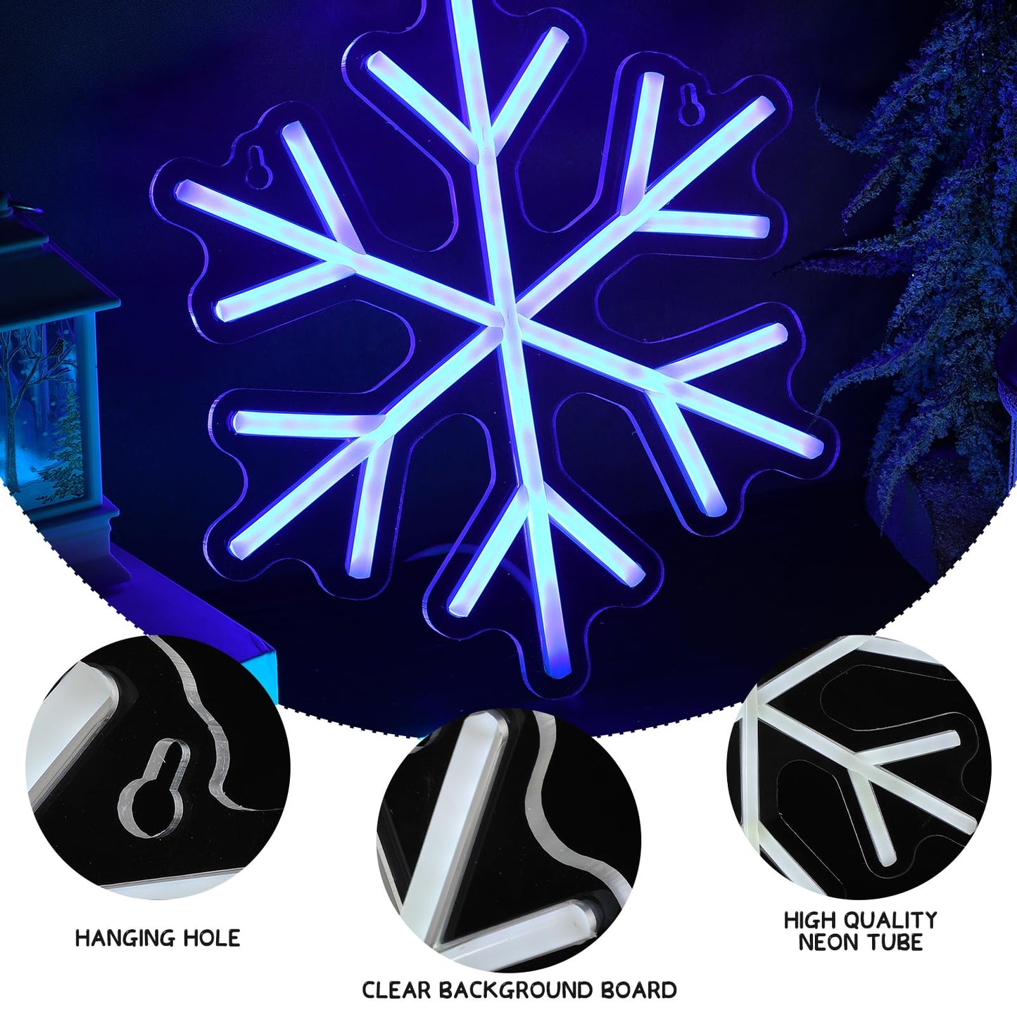 ROCEEI 3 Pcs Snowflake Neon Sign, Snowflake LED Lights Winter Neon Lights USB Window Wall Bar Living Room Decor for Winter Christmas Party Holiday Night Bedroom Gifts