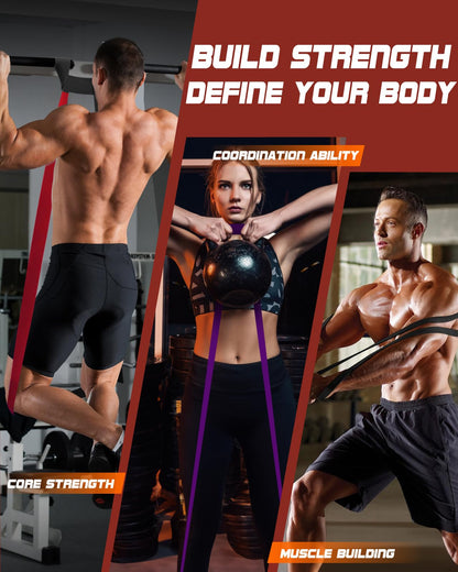 Fitense Resistance Bands Set - Pull Up Bands with 6 Resistance Levels 15-170 LBS for Men Women, Exercise Bands with Door Anchor, Training Poster & Pouch for Body Stretching, Pull Up Assist