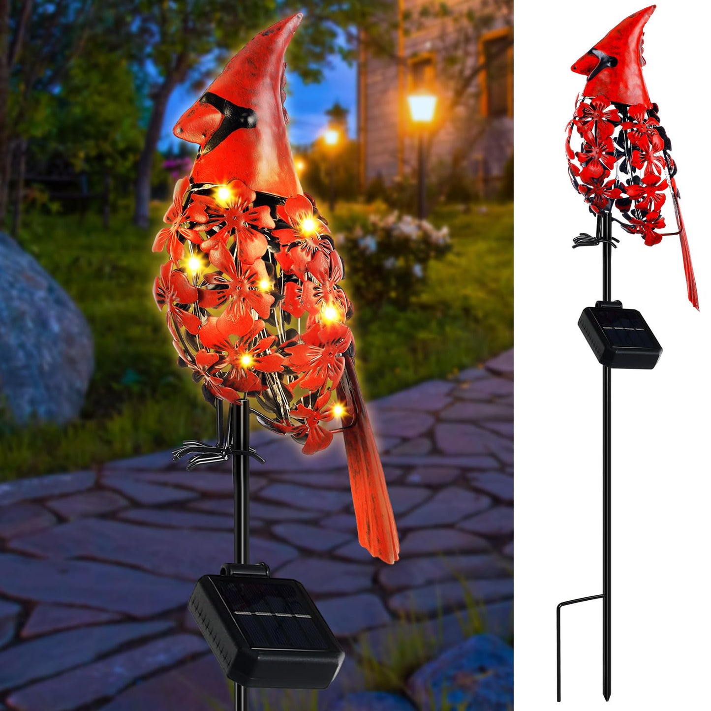 VIHOSE 1 Pcs Cardinal Gift Decor Cardinal Solar Lights for Outside Garden Stake Metal Red Bird Solar Lights Gift Outdoor Stake Grave Patio Yard Lawn Porch Cemetery Decoration for Mom Grandma Women