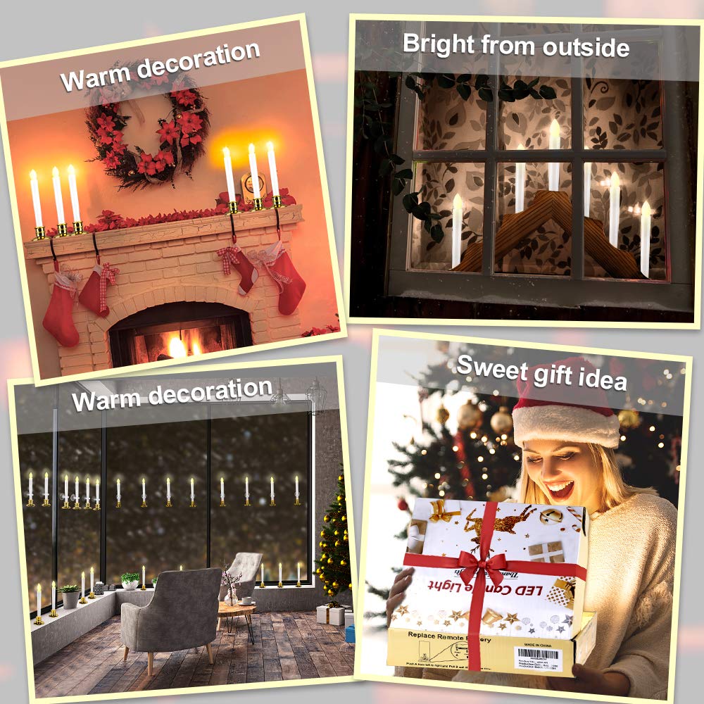 HINZER 8PCS Christmas Window Candles with Timer Remote Battery Operated Candles LED Lights Christmas Decorations Electric Flickering Window Lights for Home Decor