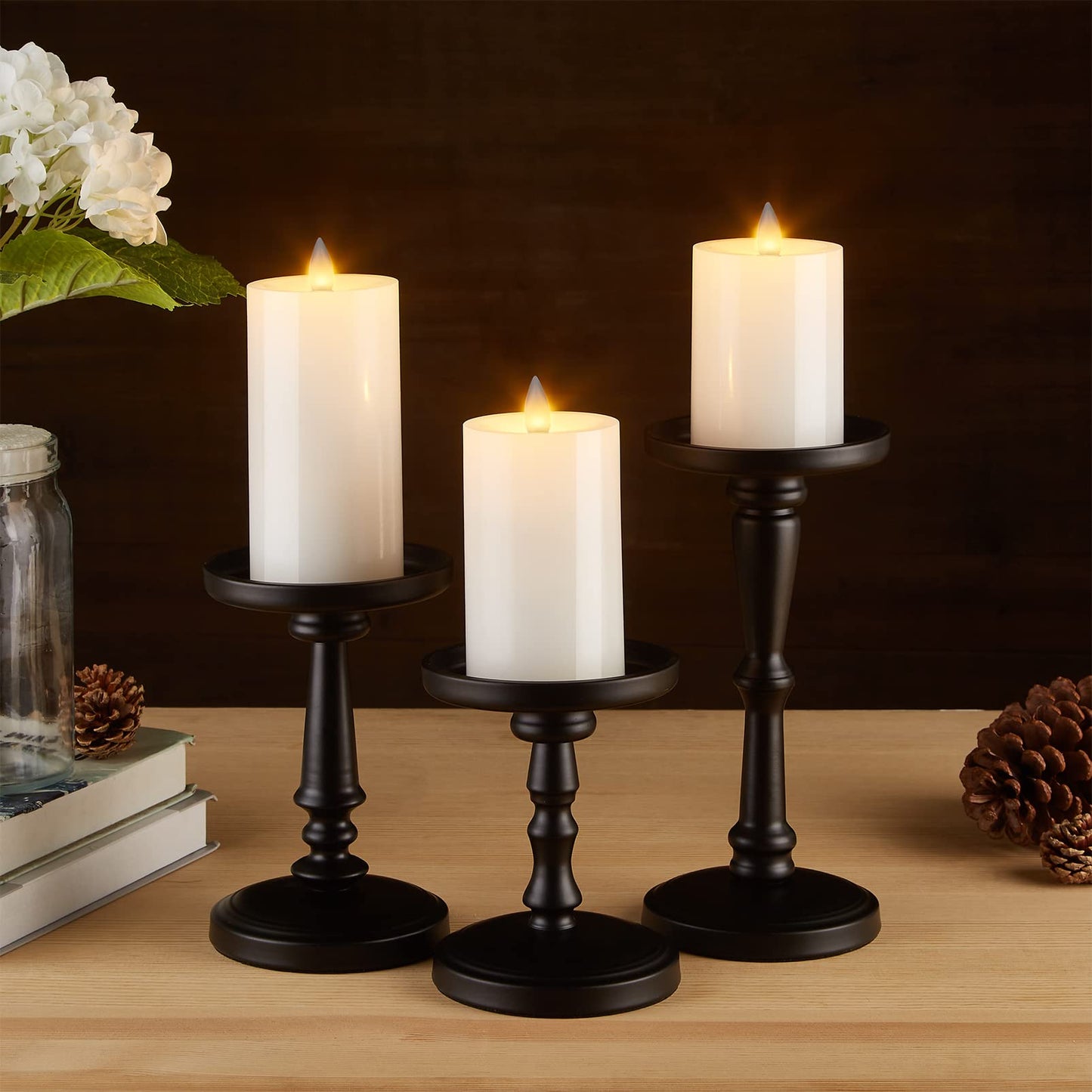 CozierGlow Rechargeable Flameless Pillar Candle with Remote Timer, 3D Moving Flame Real Wax Led Pillar Candles (White, 3''x4''/5''/6'')