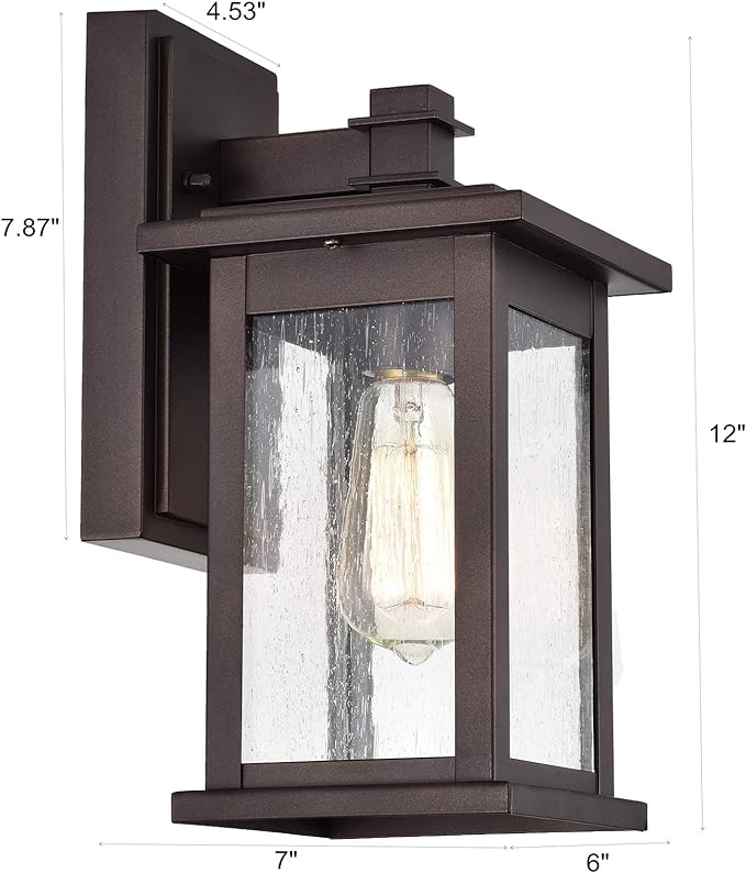 MICSIU Oil Rubbed Bronze Outdoor Wall Sconce, Clear Seedy Glass Outside Porch Sconce, 12 Inch Outdoor Light Fixture for House, Front Door, Entryway, Patio