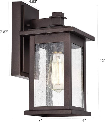 MICSIU Oil Rubbed Bronze Outdoor Wall Sconce, Clear Seedy Glass Outside Porch Sconce, 12 Inch Outdoor Light Fixture for House, Front Door, Entryway, Patio