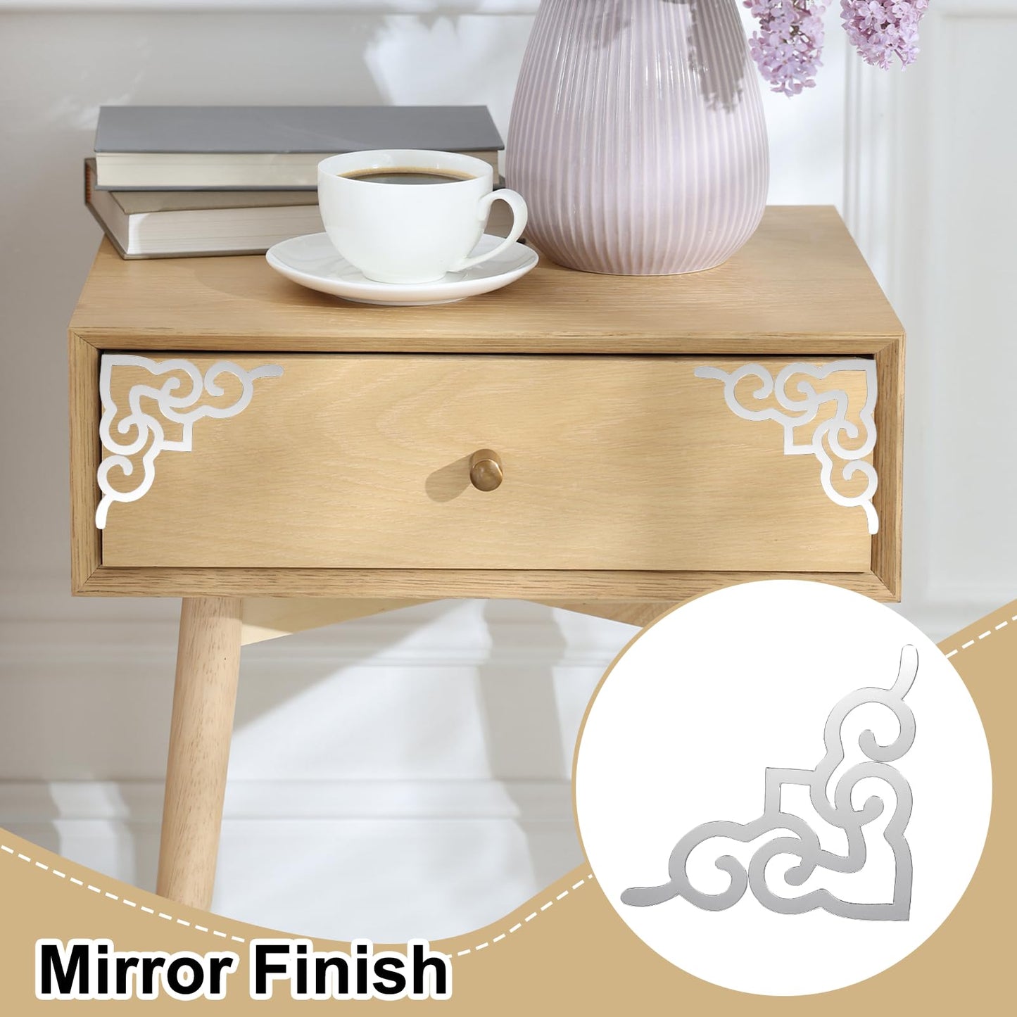 uxcell 16 Pcs Hollow Mirror Wall Stickers, Acrylic Corner Decor Stickers Self Adhesive Mirror Stickers for Bathroom Living Room Bedroom Ceiling Office Decal (Silver Tone, 3.9 x 3.9)