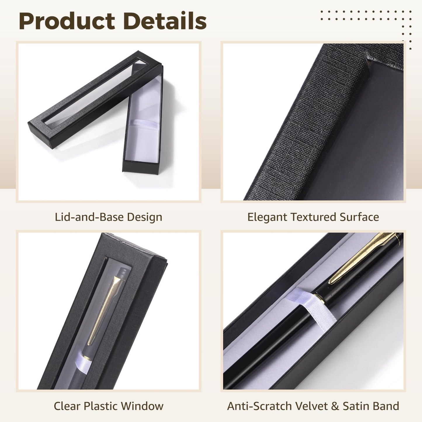 OMISTAR 50 PCS Pen Gift Box Empty Cases with Clear Lid, Black Ballpoint Pen Gift Box Pen Jewelry Display Box for Jewelry Gift Business Birthday Souvenir Office Supplies (50PCS)