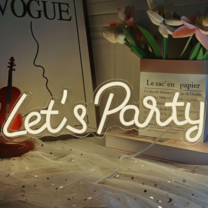 Let's Party Neon Sign, LED Neon Lights for Bedroom Wall Decor, Art Decorative Lights for Bachelorette Party, Engagement Party, Birthday Party, Living Room, Gamer Room Decor Aesthetic (Warm White)