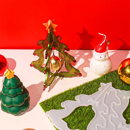Voyyphixa 3D Christmas Tree Resin Mold with Bells Splicing Tree with Topper Star Silicone Molds for Epoxy Resin Xmas Ornaments Art Resin Casting Mold DIY Home Decoration Pendant Crafts Gift