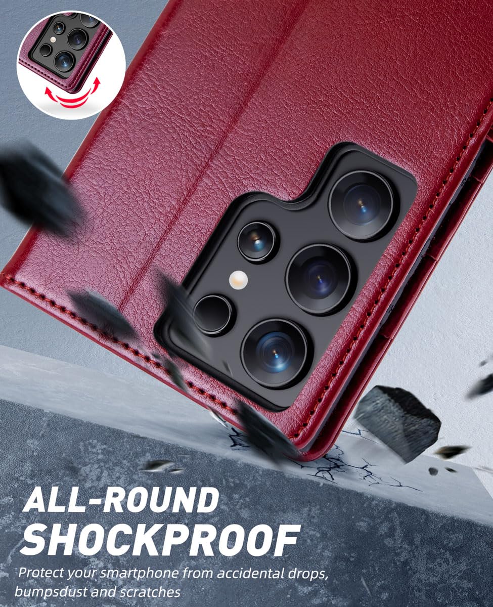 OCASE Compatible with Galaxy S24 Ultra 5G Wallet Case, PU Leather Flip Folio Case with Card Holders RFID Blocking Kickstand [Shockproof TPU Inner Shell] Phone Cover 6.8 Inch (2024), Red