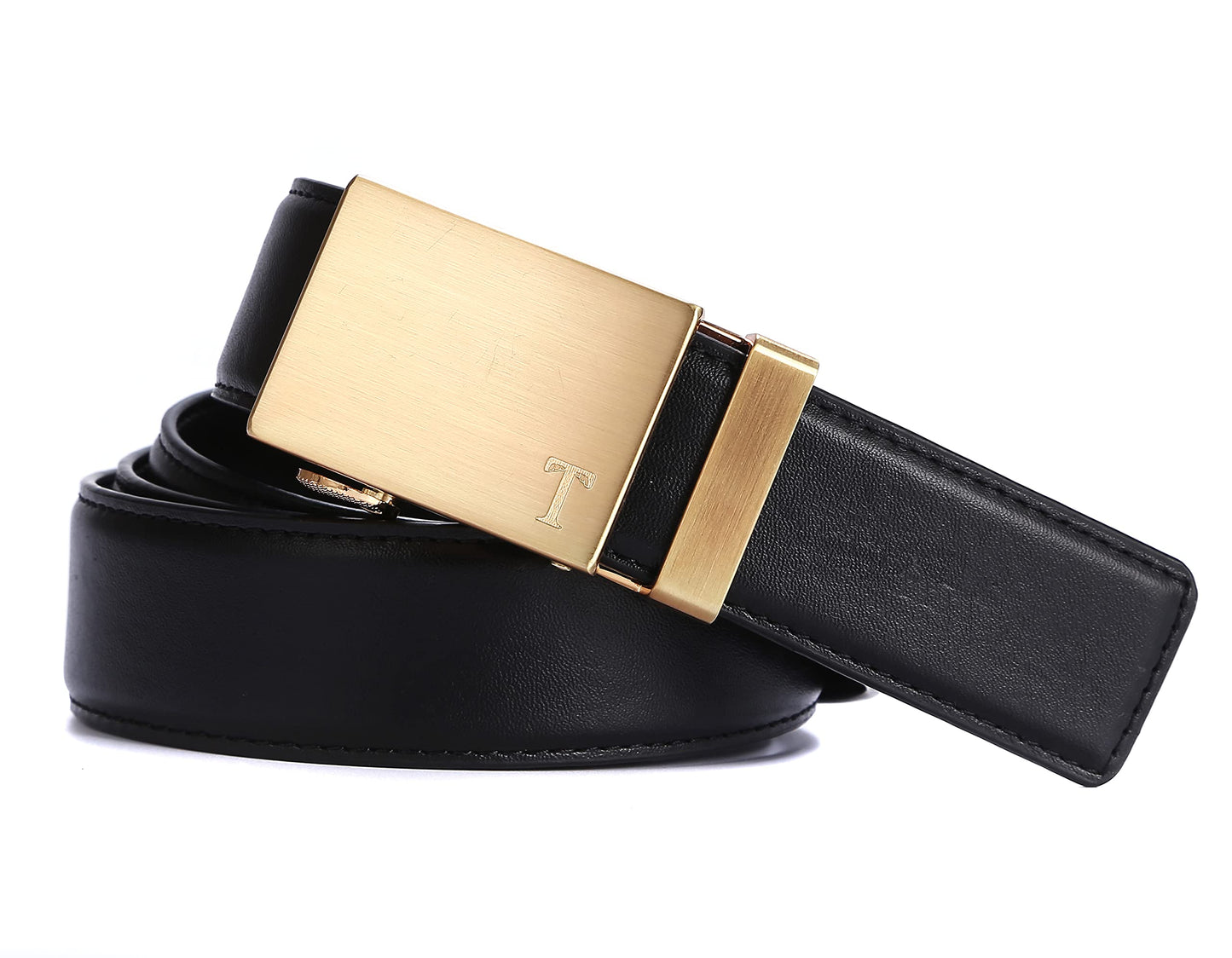 Tonywell Men's Leather Ratchet Belt with Automatic Buckle, 1 3/8" Wide, Trim to Fit Dress Casual Belts