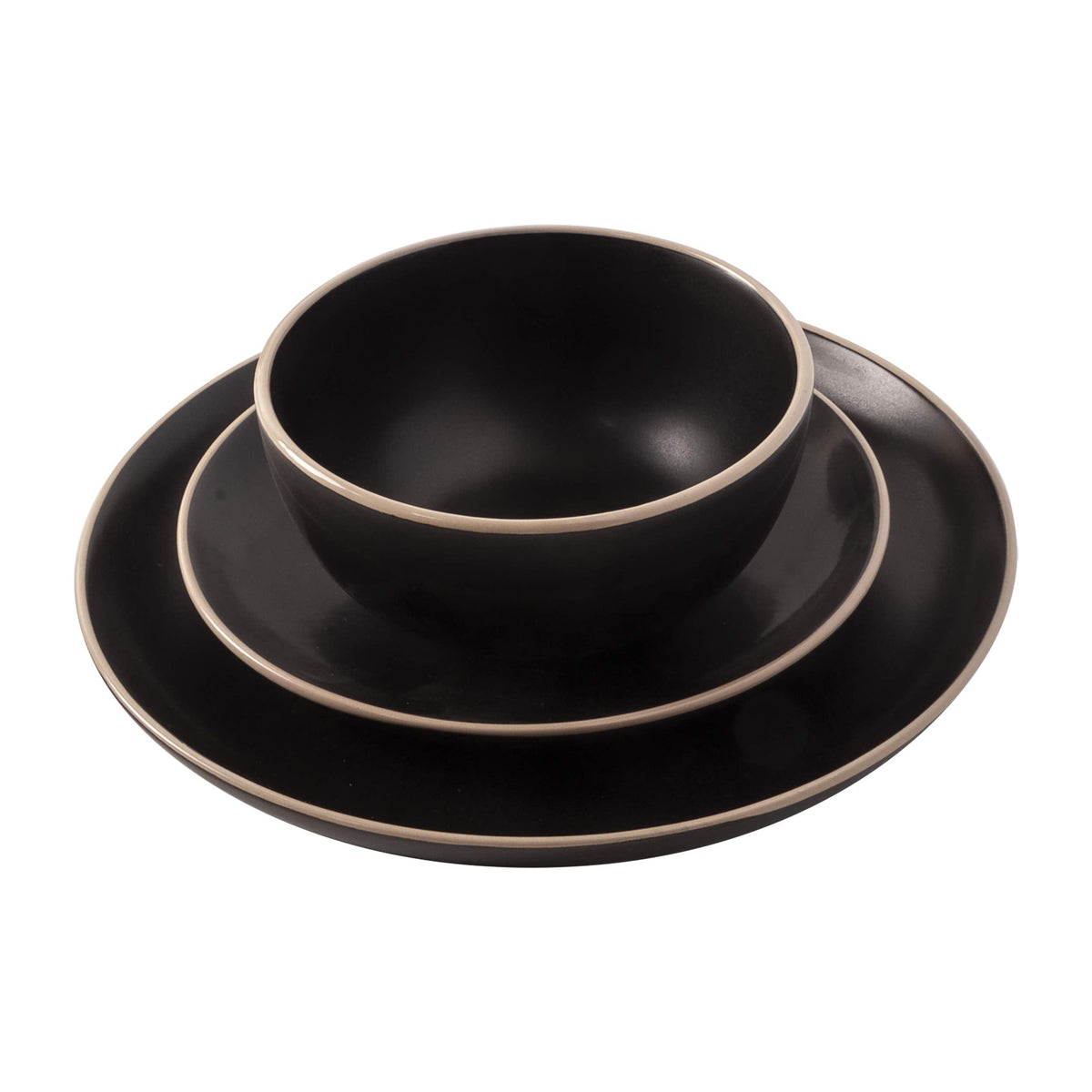 Gibson Home Queenslane 16 Piece Double Bowl Plates and Bowls Dinnerware Sets - Matte Blue