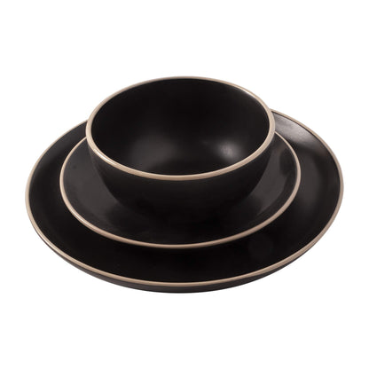 Gibson Home Queenslane 16 Piece Double Bowl Plates and Bowls Dinnerware Sets - Matte Blue