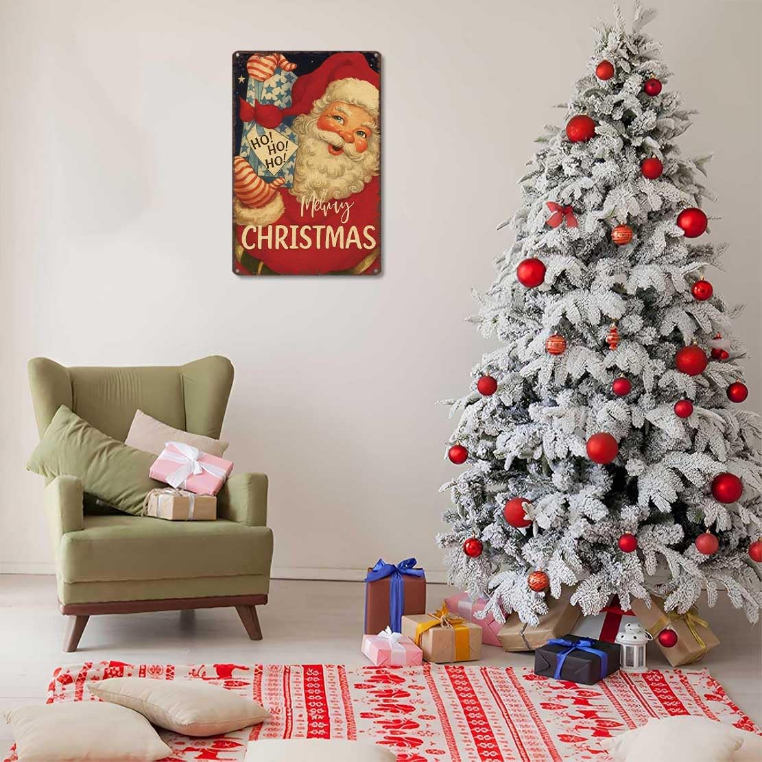 Retro Vintage Christmas Metal Sign 8X12inch-Classic Holiday Motif Tin Wall Art for Collectors